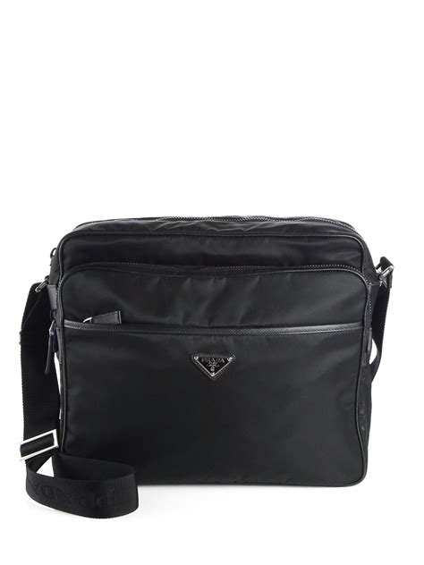 prada black leather mens messenger bag|prada nylon bag men.